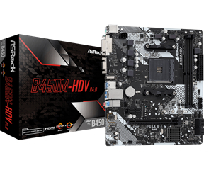 ASROCK MB B450M-HDV R4.0, SOCKET AMD AM4, CS AMD B450, 2 DIMM SOCKETS DDR4, D-SUB/DVI-D/HDMI, LAN GIGABIT, MICRO-ATX, 2YW.